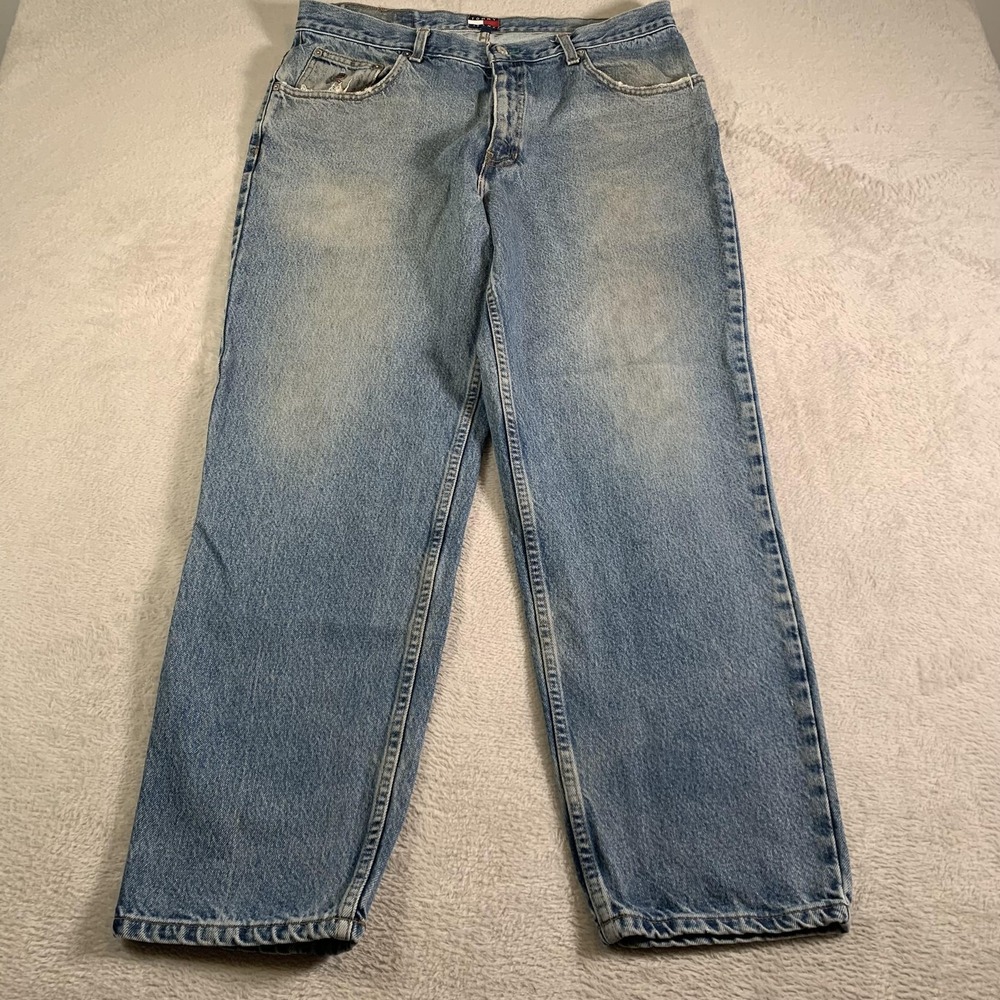 Vintage Tommy Jeans Jeans Mens 38x30 Light Wash Relaxed Straight Denim 90s